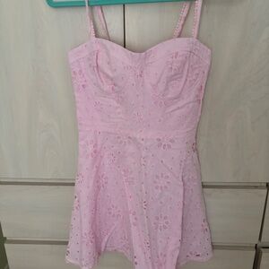 New Forever 21 Baby Pink Strappy Eyelet Dress w/ Smocked Backing & Side Zipper